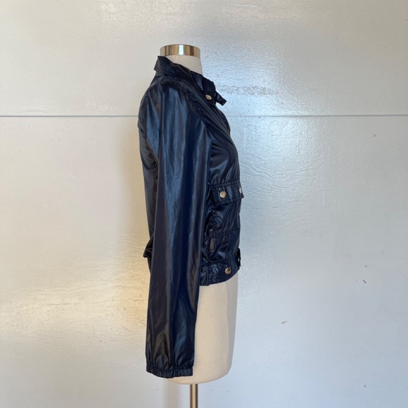 Proenza Schouler  Lightweight Metallic Shiny Coated Bomber Jacket Navy Blue - Picture 7 of 8